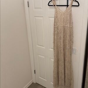 Rebdolls Vega Fringe Sequin Maxi Dress - Champagne and Gold
